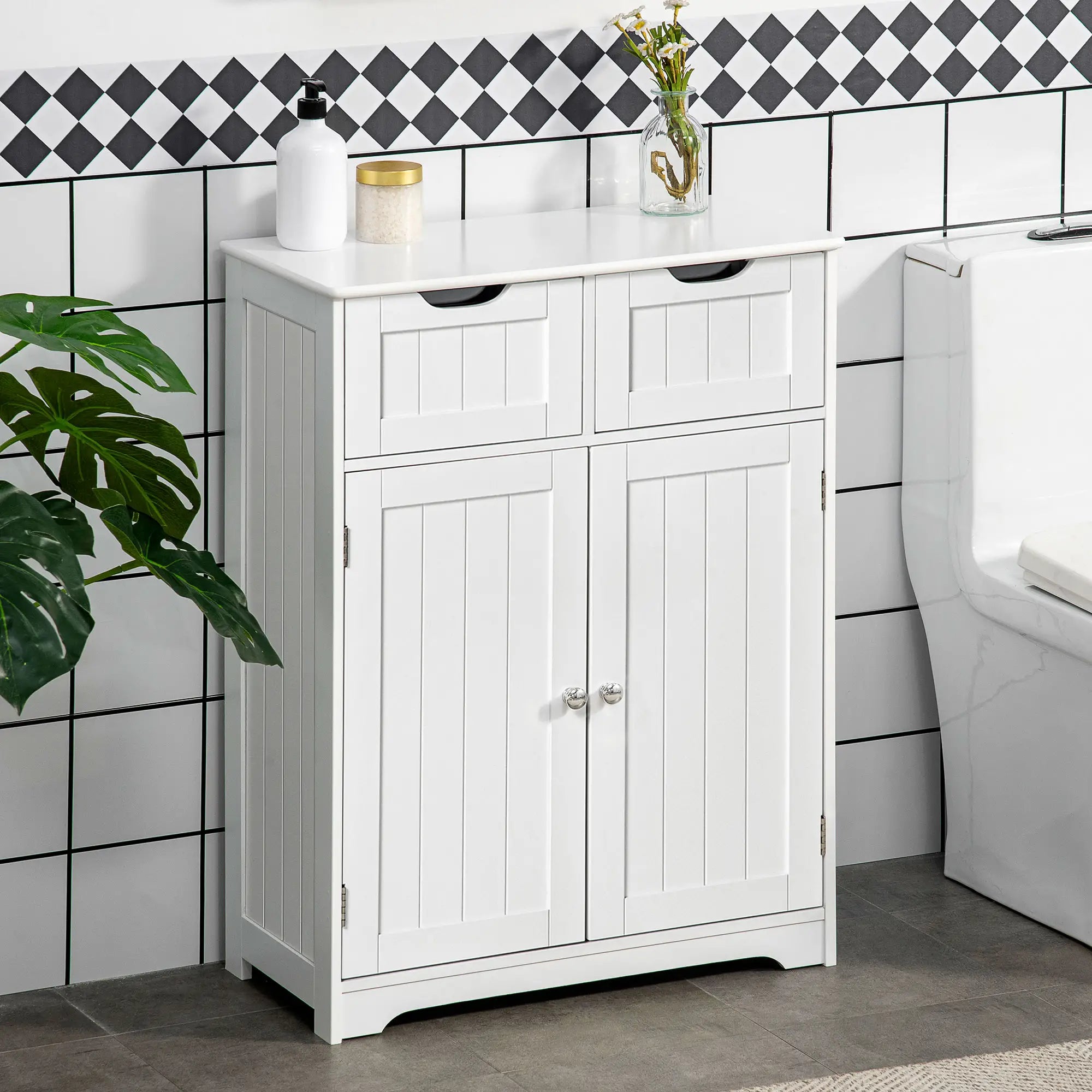 Bathroom Storage Cabinet, 2 Drawers, Adjustable Shelf, White Bathroom Cabinets at Gallery Canada