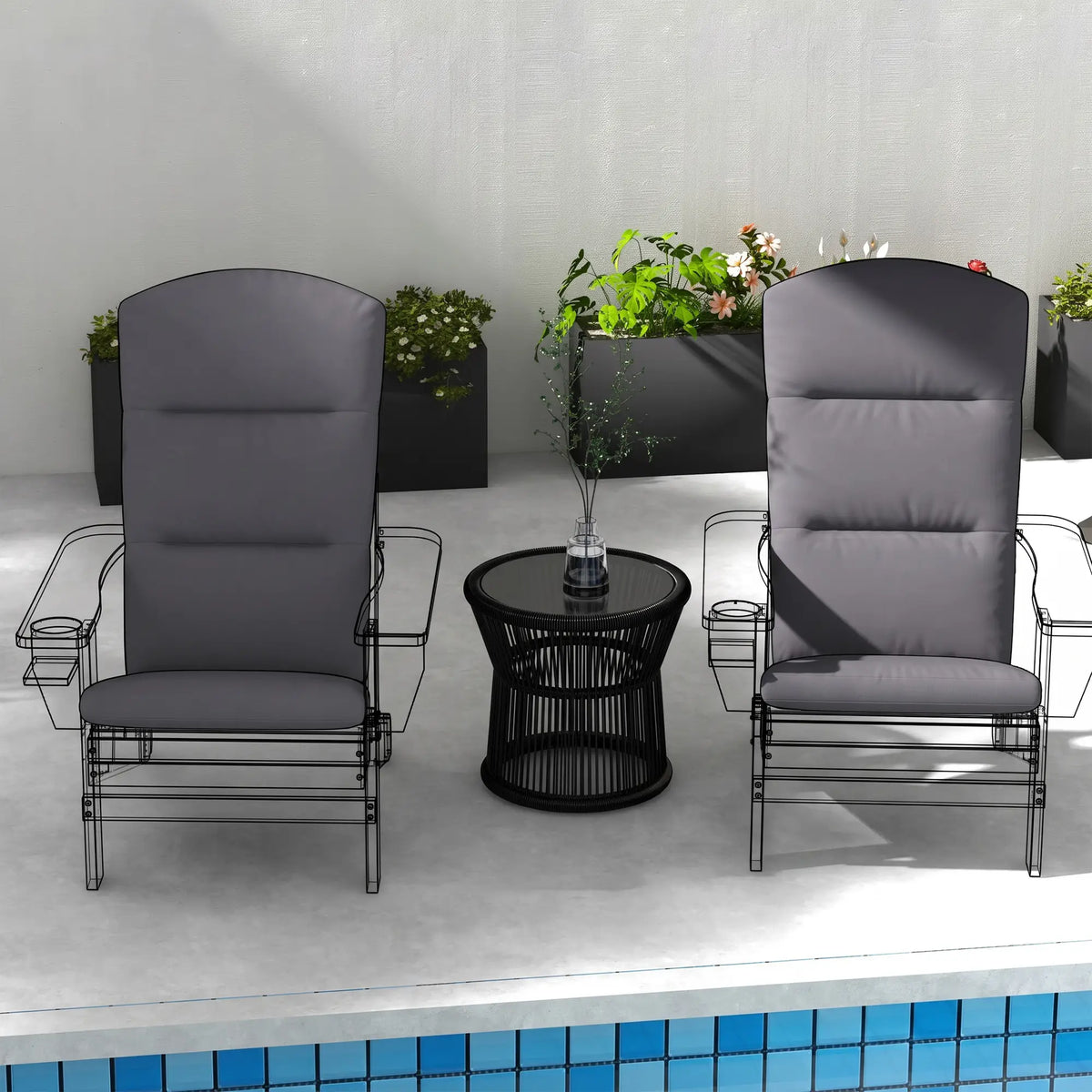 Adirondack Chair Replacement Cushion, With Back And Ties, Dark Grey
