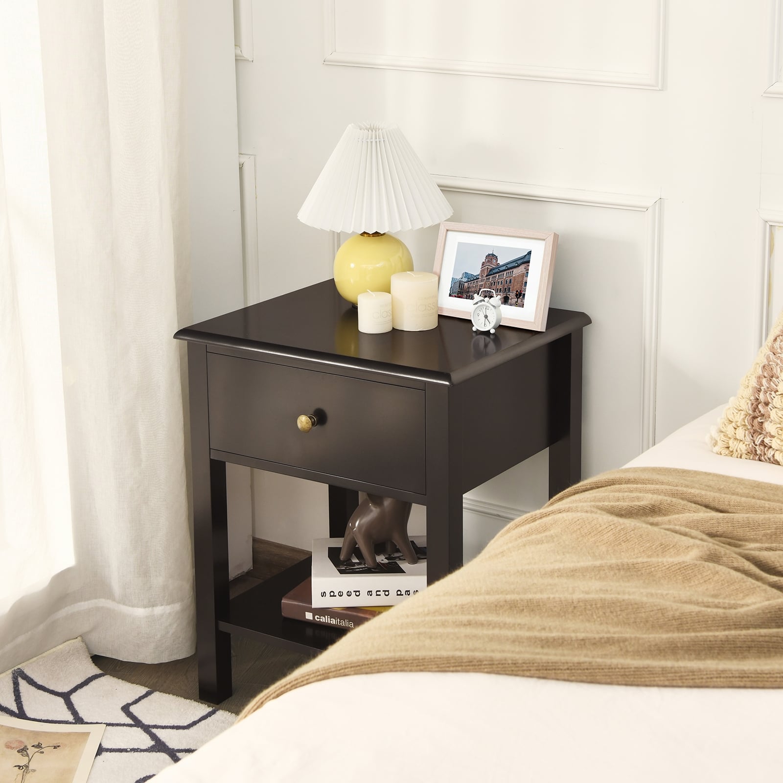 Nightstand End Table with Drawer and Shelf, Brown Nightstands at Gallery Canada