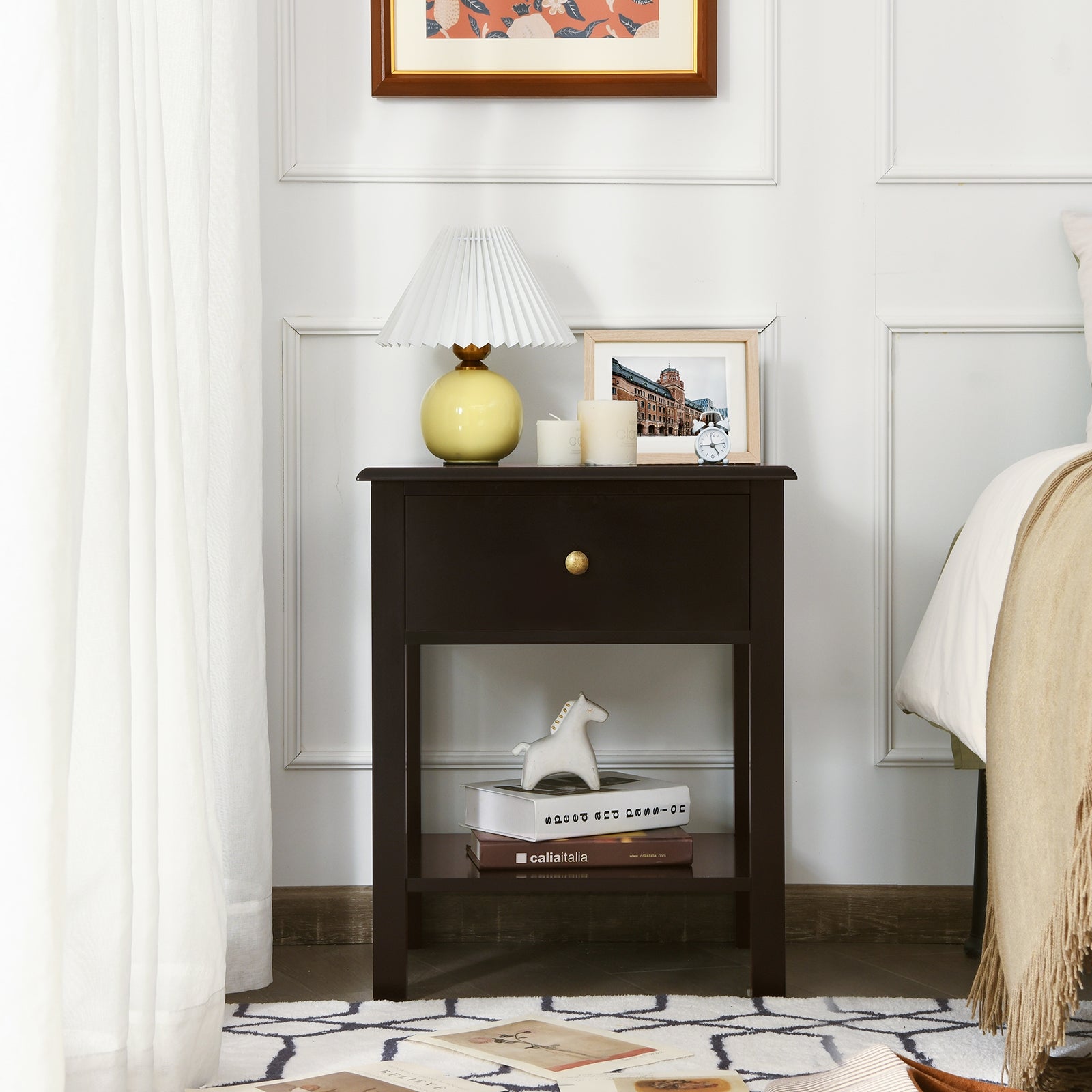 Nightstand End Table with Drawer and Shelf, Brown Nightstands at Gallery Canada