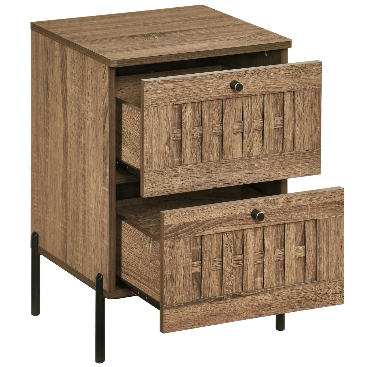 Nightstand Mid Century Modern End Table with Storage Drawers, Rustic Brown Nightstands at Gallery Canada