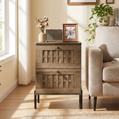 Nightstand Mid Century Modern End Table with Storage Drawers, Rustic Brown Nightstands at Gallery Canada