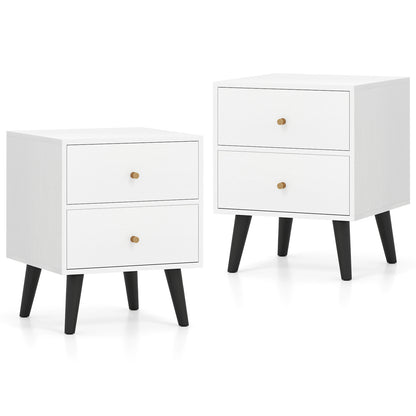 Mid Century Modern Nightstand Set, 2 Piece, White Nightstands at Gallery Canada