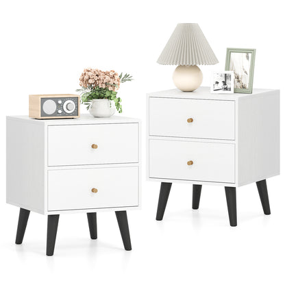 Mid Century Modern Nightstand Set, 2 Piece, White Nightstands at Gallery Canada