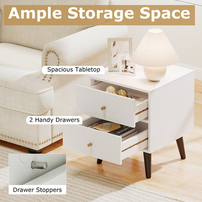 Mid Century Modern Nightstand Set, 2 Piece, White Nightstands at Gallery Canada