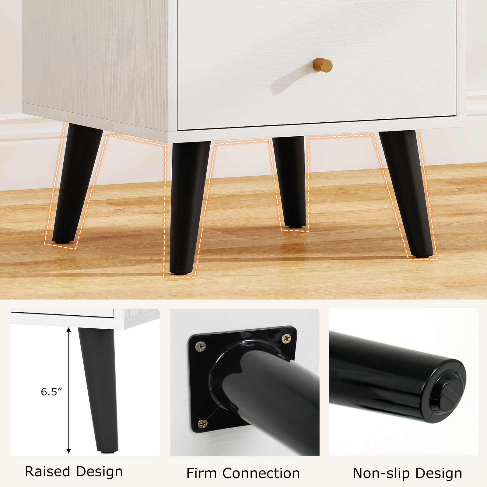 Mid Century Modern Nightstand Set, 2 Piece, White Nightstands at Gallery Canada