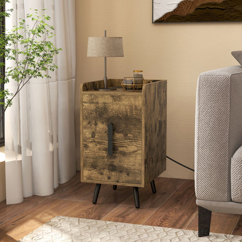 Nightstand Side Tables, 2 Drawers, 2 USB Ports, Rustic Brown