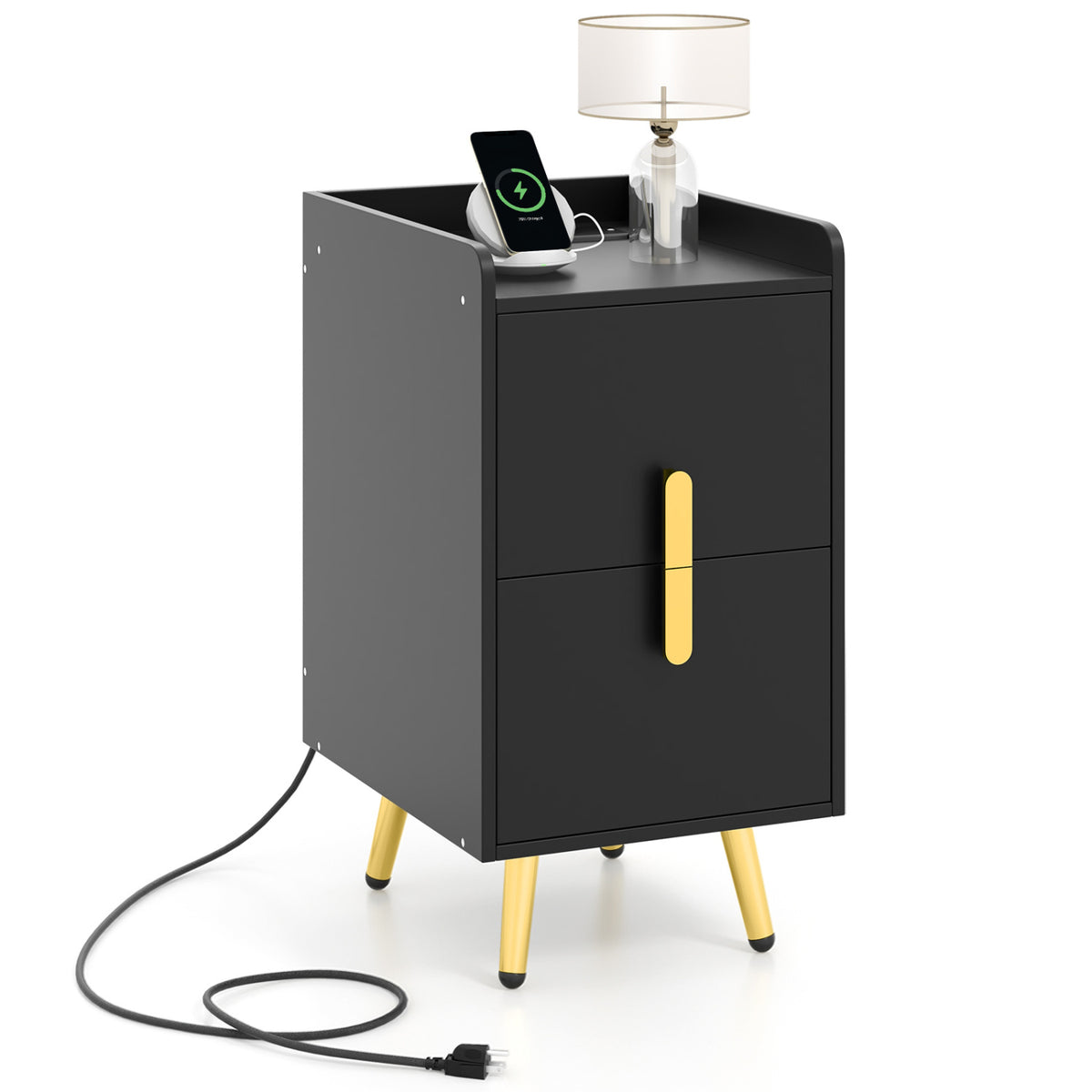 Nightstand With 2 Drawers, 2 USB Ports, Black Nightstands at Gallery Canada