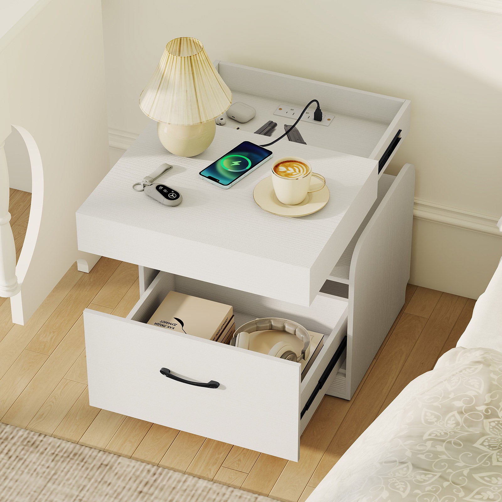 Modern Nightstand With Charging Station, White Nightstands at Gallery Canada