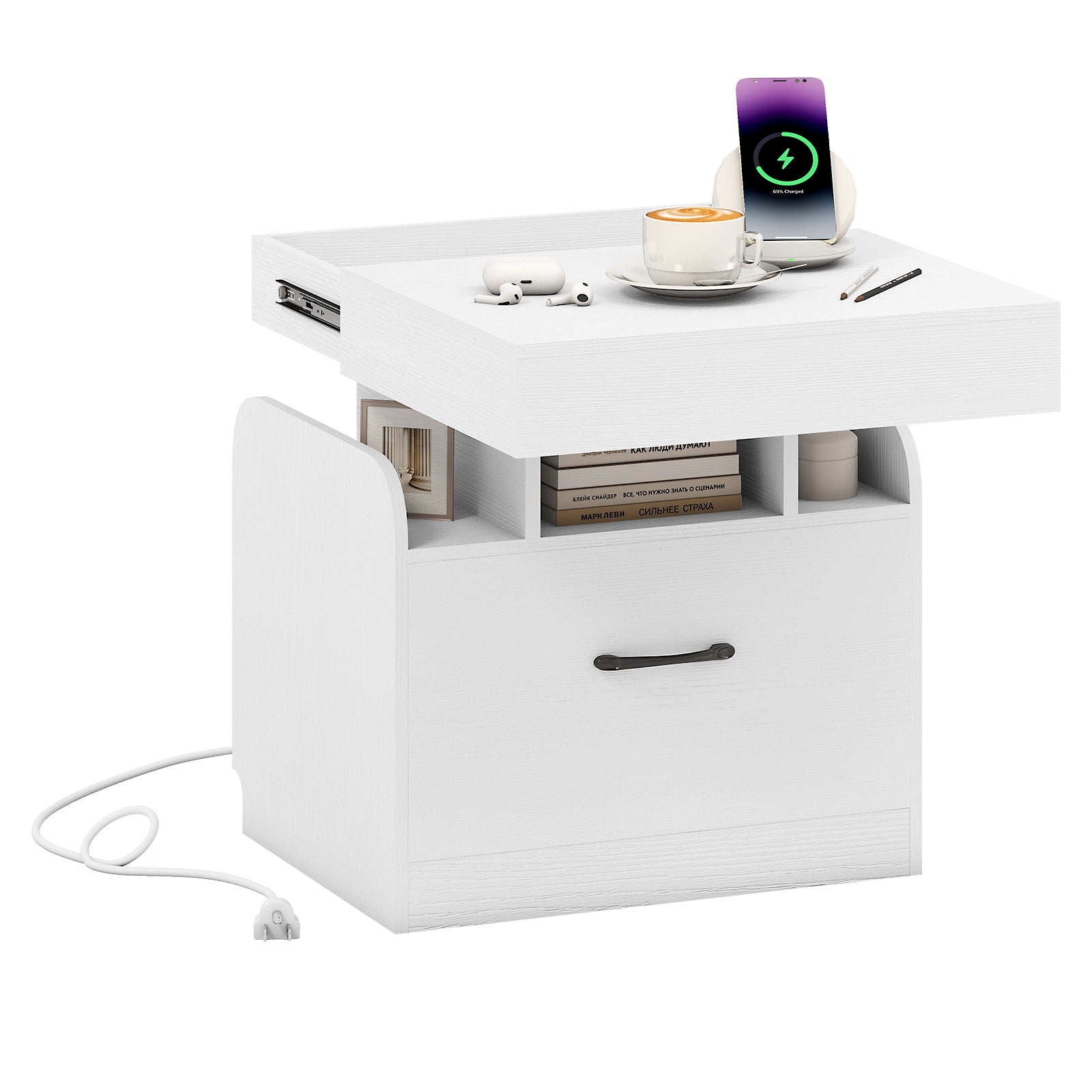 Modern Nightstand With Charging Station, White Nightstands at Gallery Canada