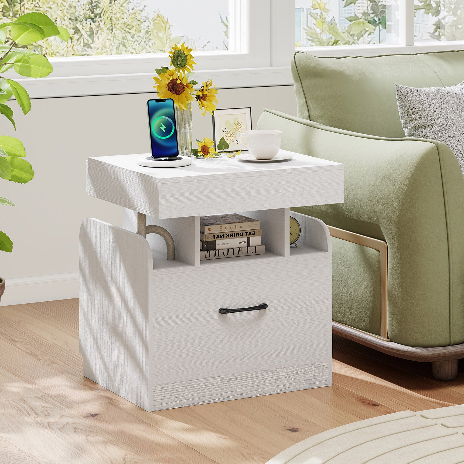 Modern Nightstand With Charging Station, White Nightstands at Gallery Canada