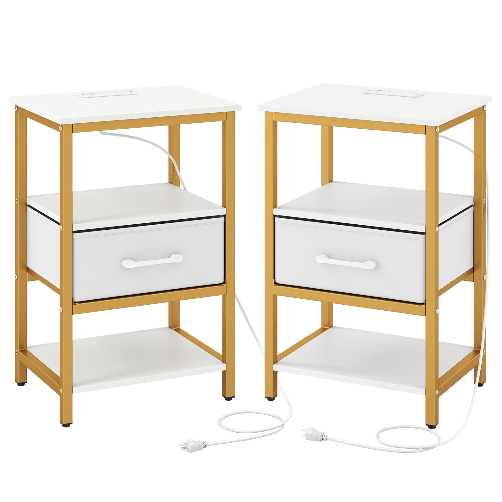 Nightstand with Charging Station and Adjustable Fabric Drawer for Bedroom and Living Room-Set of 2 Nightstands at Gallery Canada