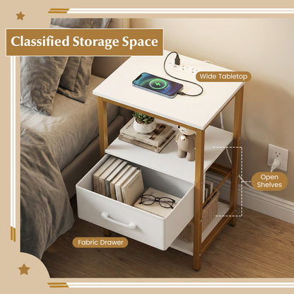 Nightstand with Charging Station and Adjustable Fabric Drawer for Bedroom and Living Room-Set of 2 Nightstands at Gallery Canada