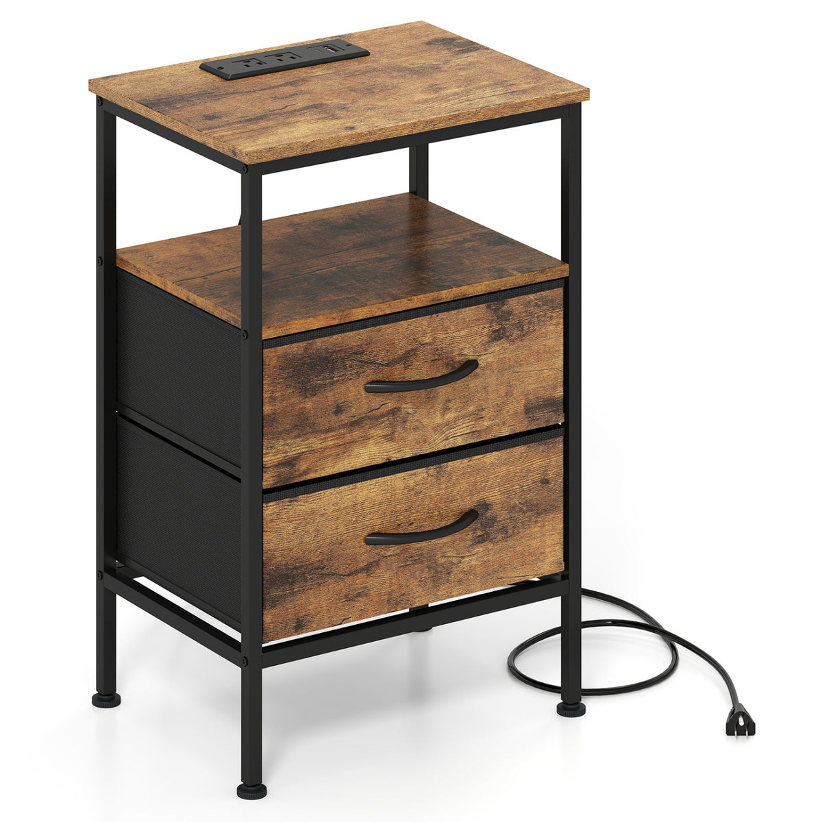 Nightstand With Charging Station, 24.5 Inch, Rustic Brown Nightstands at Gallery Canada