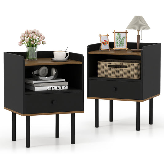 3-Tier Sofa Side Table With Drawer, Open Storage Shelf, Set Of 2, Black Nightstands Black at Gallery Canada