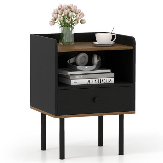 Nightstand with Drawer 3-Tier Sofa Side Table with Open Storage Shelf, Black Nightstands Black at Gallery Canada