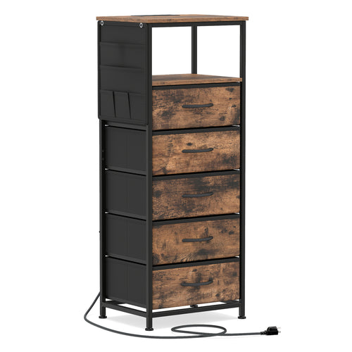 Nightstand With Charging Station, 39 Inches, Brown