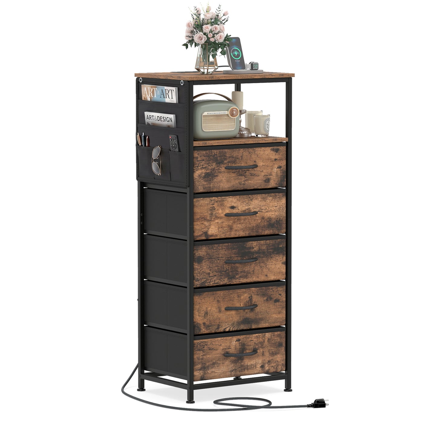 Nightstand With Charging Station, 39 Inches, Brown Nightstands at Gallery Canada