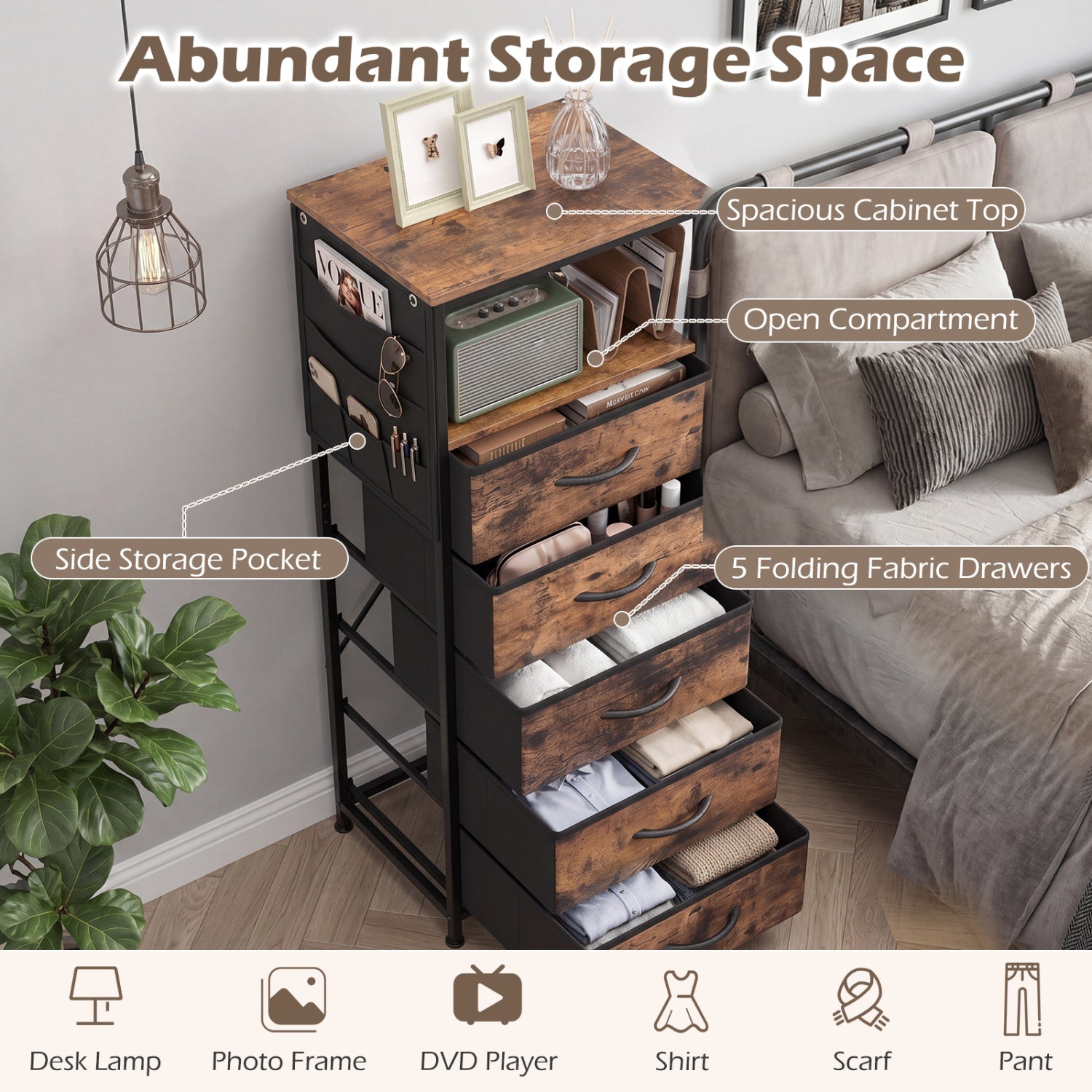 Nightstand With Charging Station, 39 Inches, Brown Nightstands at Gallery Canada
