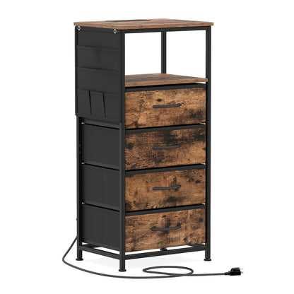 Nightstand with Charging Station, 34" Modern Bedside Table, Rustic Brown Nightstands Rustic Brown at Gallery Canada