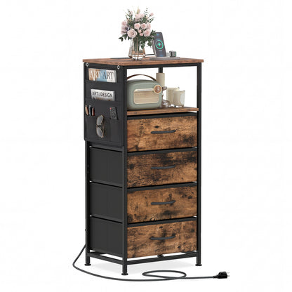 Nightstand with Charging Station, 34" Modern Bedside Table, Rustic Brown Nightstands at Gallery Canada
