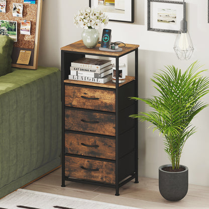 Nightstand with Charging Station, 34" Modern Bedside Table, Rustic Brown Nightstands at Gallery Canada
