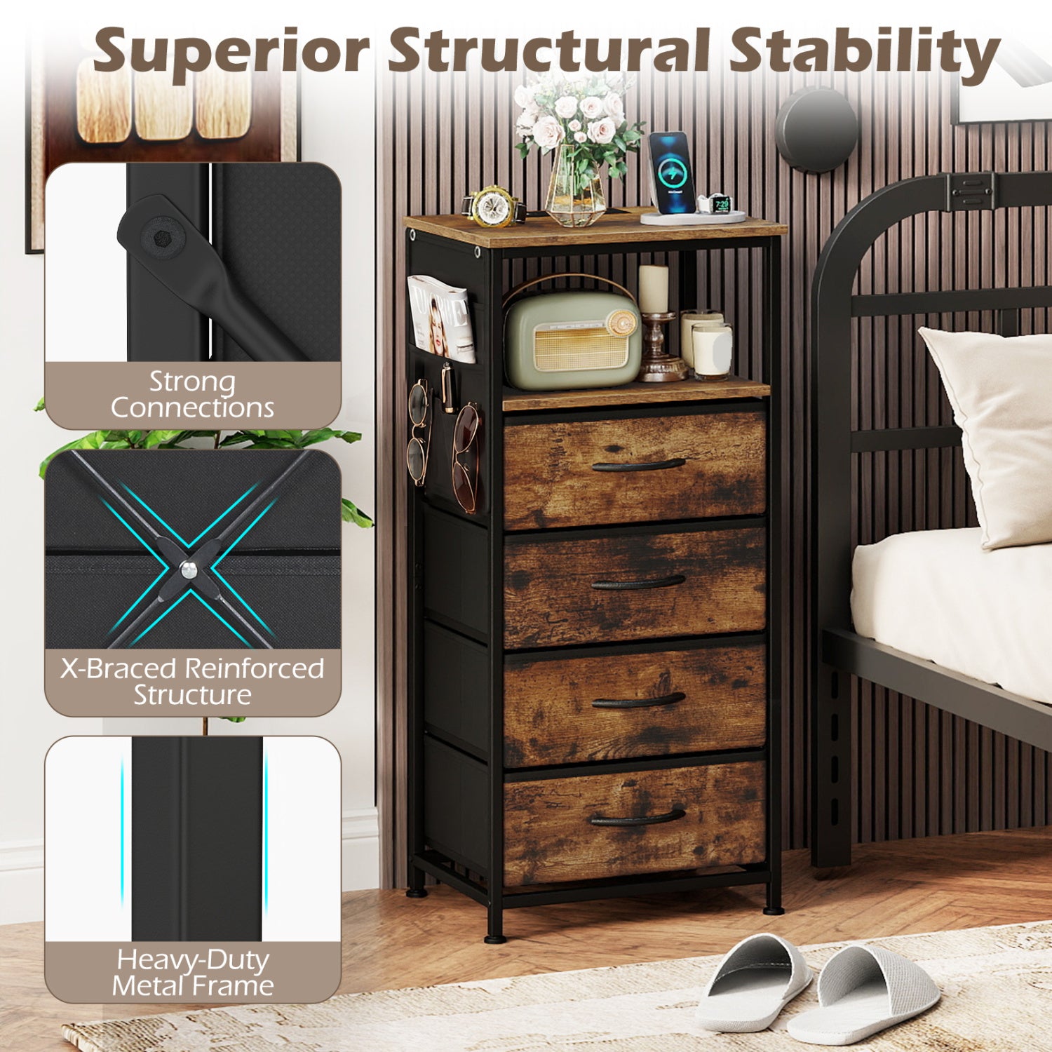 Nightstand with Charging Station, 34