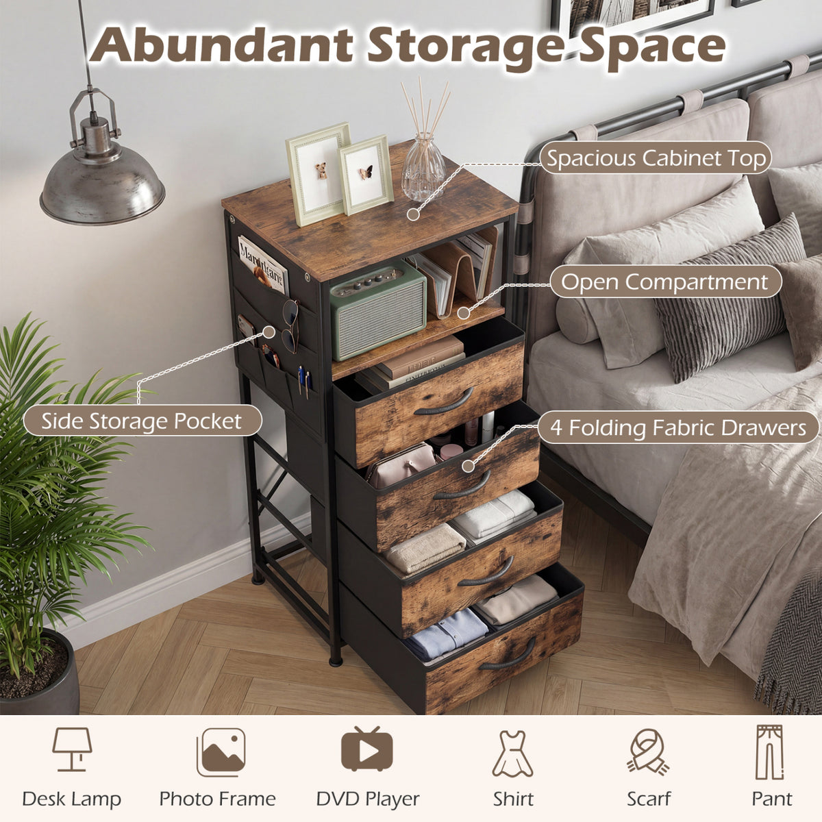 Nightstand with Charging Station, 34" Modern Bedside Table, Rustic Brown Nightstands at Gallery Canada