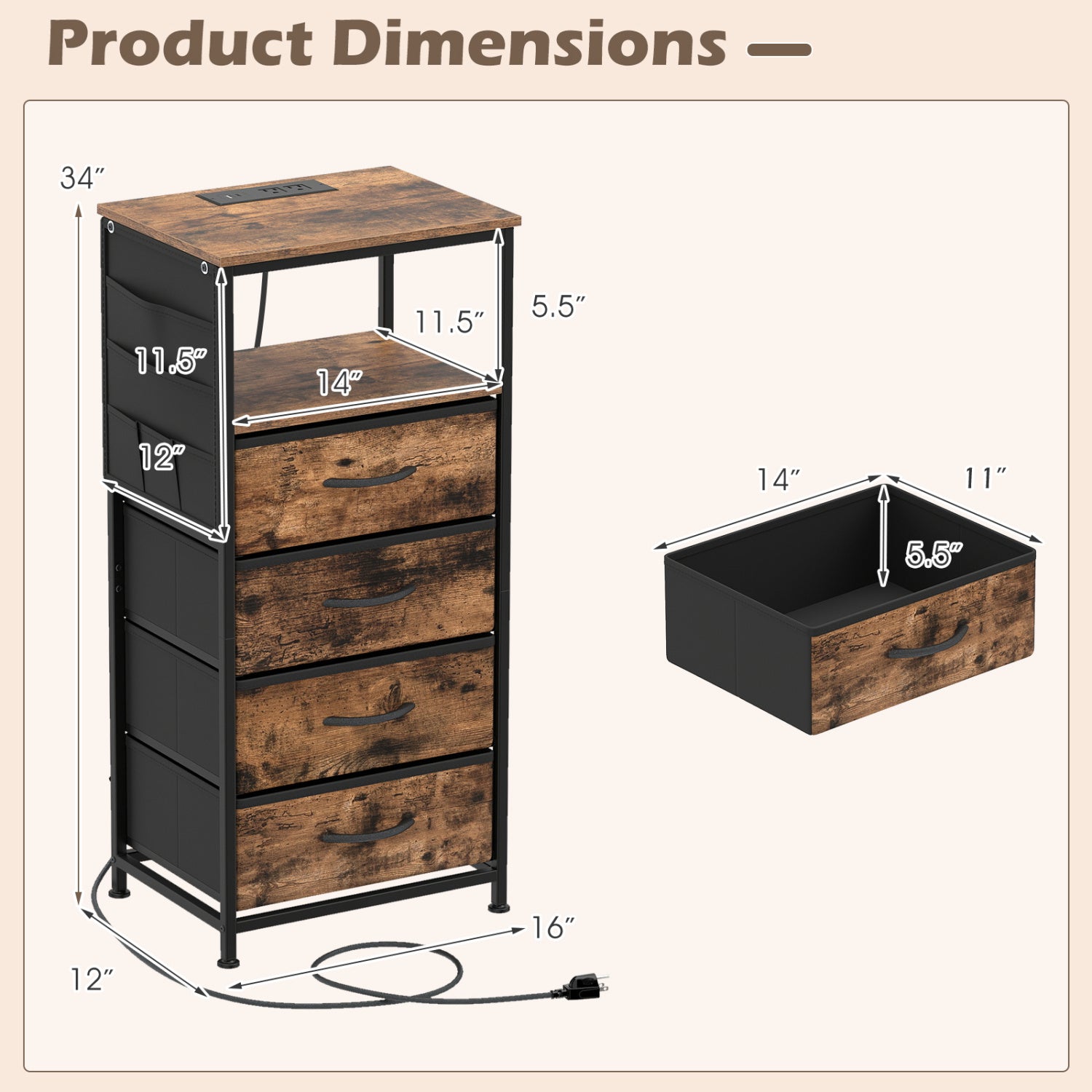 Nightstand with Charging Station, 34