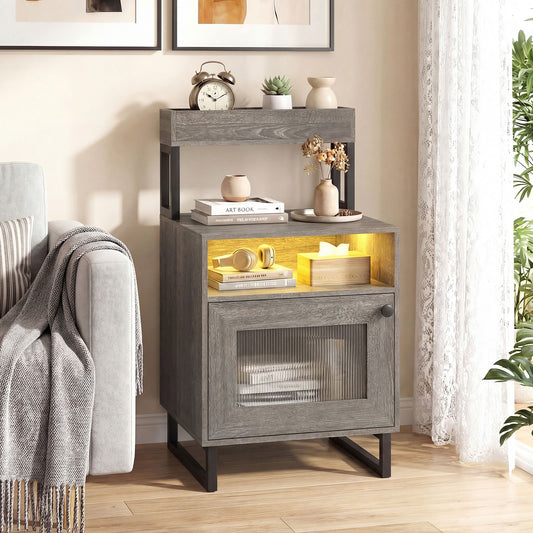 Modern LED Nightstand With Storage Cabinet, Gray Nightstands Gray at Gallery Canada
