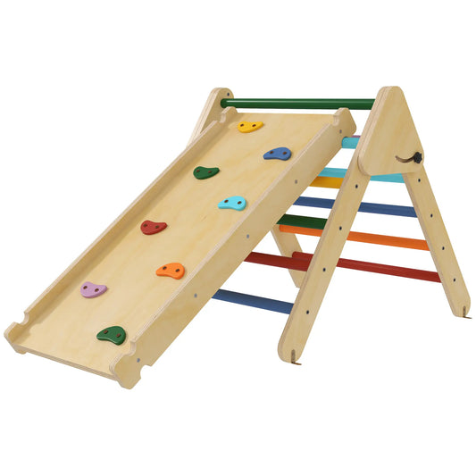 Pikler Triangle Set, 3 in 1 Climbing Toys with Ramp, Nature Wood Baby Gym & Playmats Multicolour at Gallery Canada