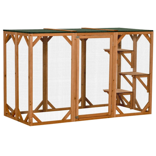 Indoor Outdoor Cat Cage, Pet House for Rabbit Kitten, Small Animal Hutch with Waterproof Roof, Multi-Level Platforms, Lock, Orange