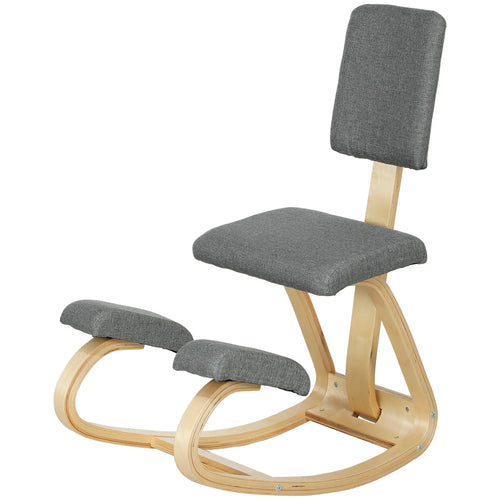Ergonomic Kneeling Chair, Rocking Wood Kneel Stool, Grey