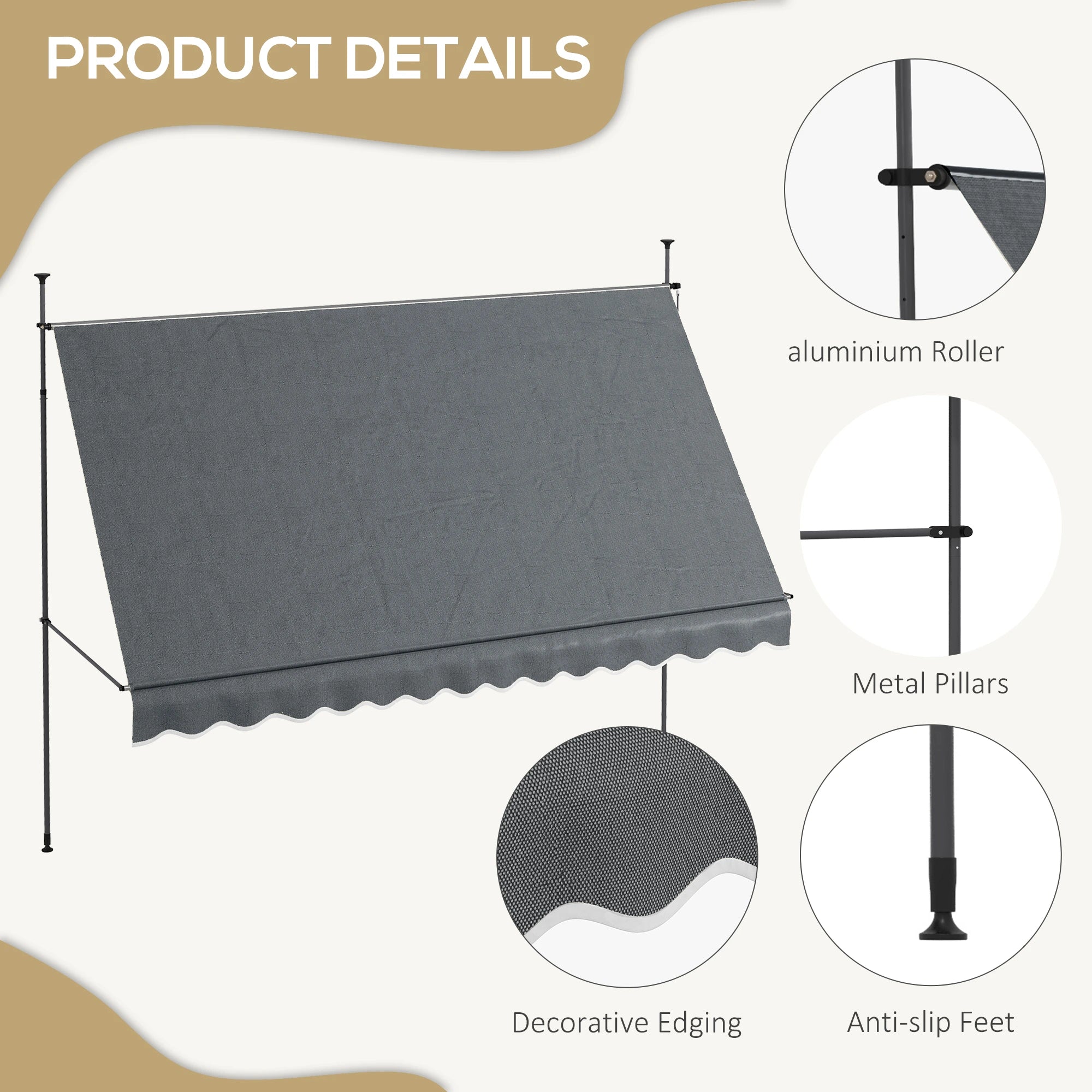 11.5' X 4' Freestanding Retractable Awning, Dark Grey Patio Awnings at Gallery Canada