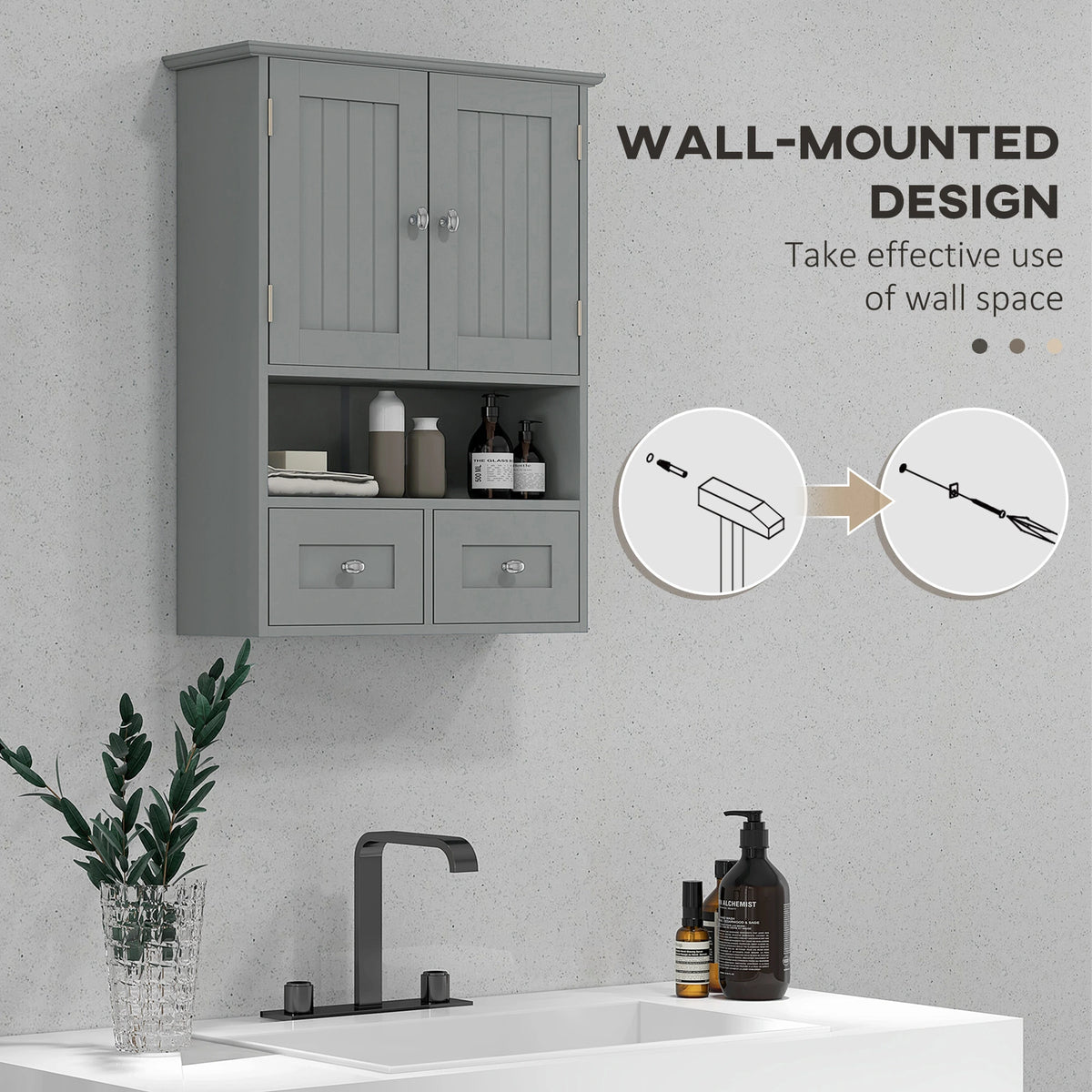 Bathroom Wall Cabinet, Medicine Cabinet, Over Toilet Storage, Grey Wall Mounted Cabinets at Gallery Canada
