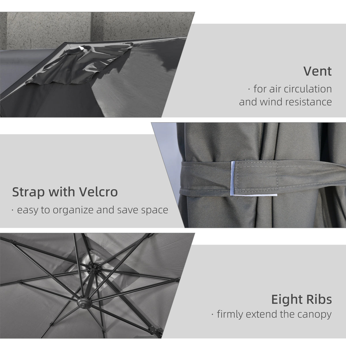 9ft Square Cantilever Patio Umbrella, Crank Handle, Tilt, Dark Grey Cantilever Umbrellas at Gallery Canada
