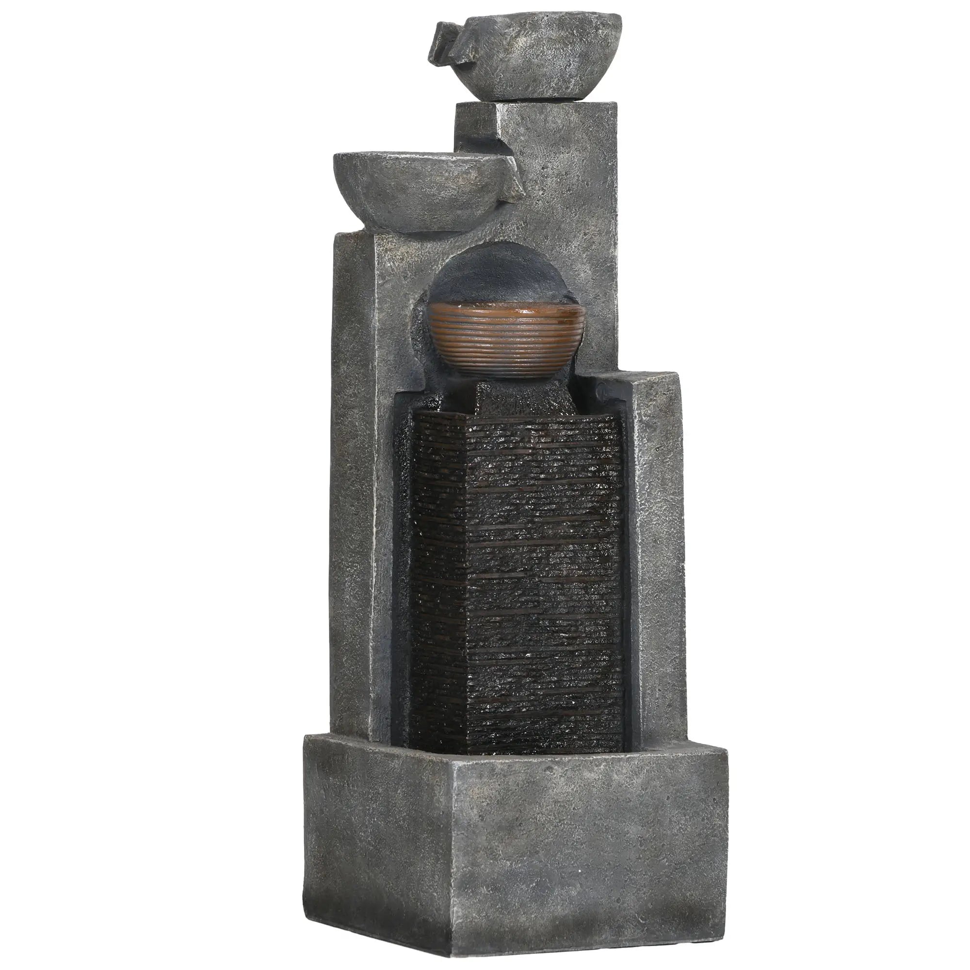 5-Tier Cascading Bowls Outdoor Fountain, LED Lights, Adjustable Flow, 43.3-inch Water Fountains Grey, Brown at Gallery Canada