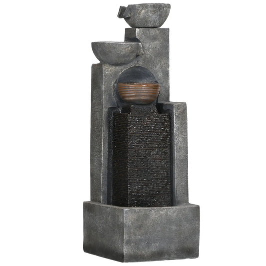 5-Tier Cascading Bowls Outdoor Fountain, LED Lights, Adjustable Flow, 43.3-inch Water Fountains Grey, Brown at Gallery Canada