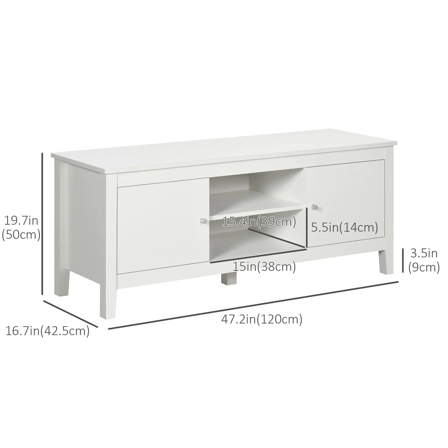 Modern TV Stand for 55" TVs, Storage Cupboards, Shelves, 47.2" x 16.7" x 19.7", White TV Stands at Gallery Canada
