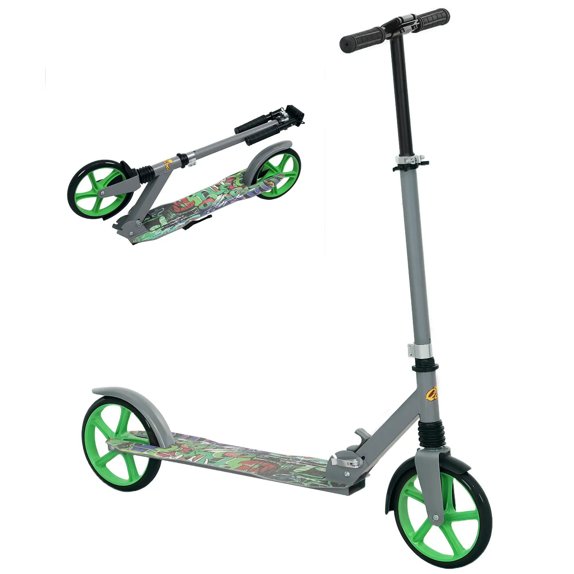 Kids Kick Scooter, Adjustable Height, Rear-Fender Brake, 200mm Wheel, Foldable, Green Scooters at Gallery Canada