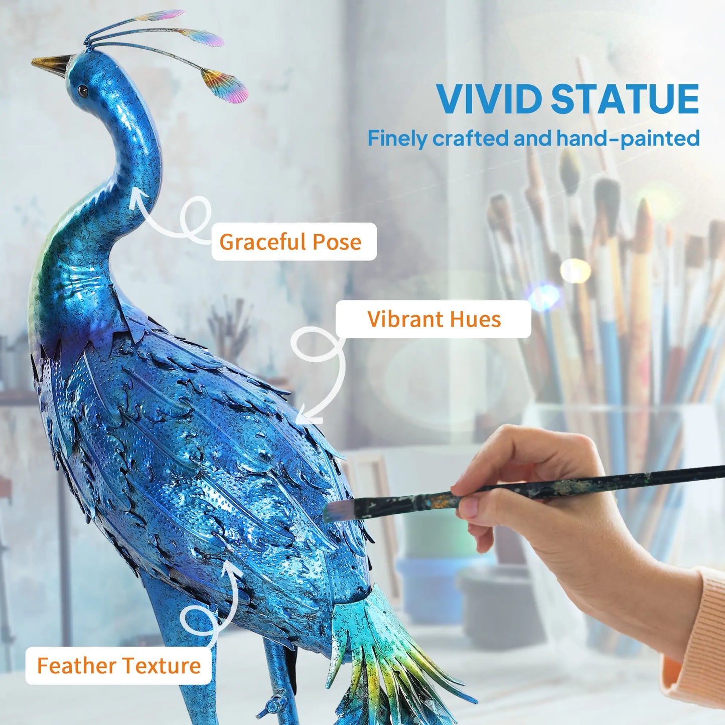 Peacock Garden Statue, 32.7" Navy Blue, Lawn Ornament Bird Statue With Stakes, Navy Blue Garden Decor at Gallery Canada