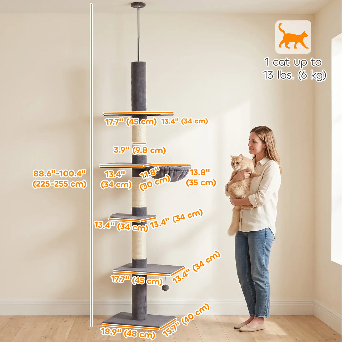 5-Level Cat Tree, Adjustable 88.6"-100.4", Scratching Posts Cat Trees at Gallery Canada
