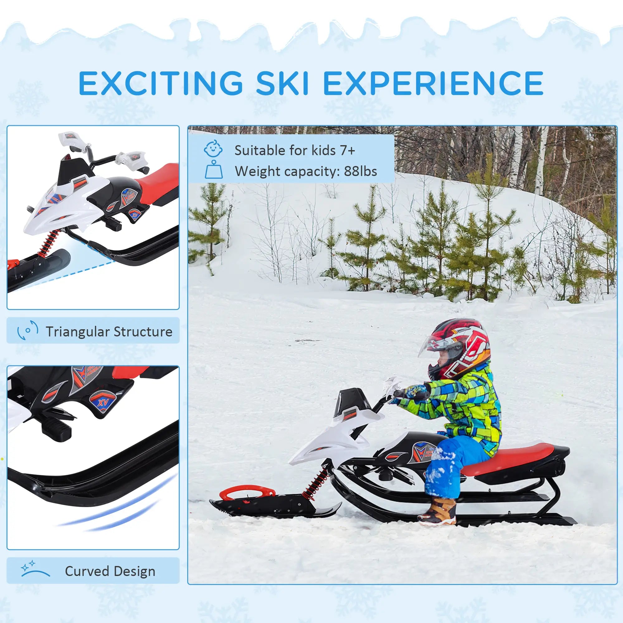 Kids Snow Racer Sled, Padded Rubber Seat, Wind Shield Handle, Anti-Slip Pedal Snow Scooters at Gallery Canada