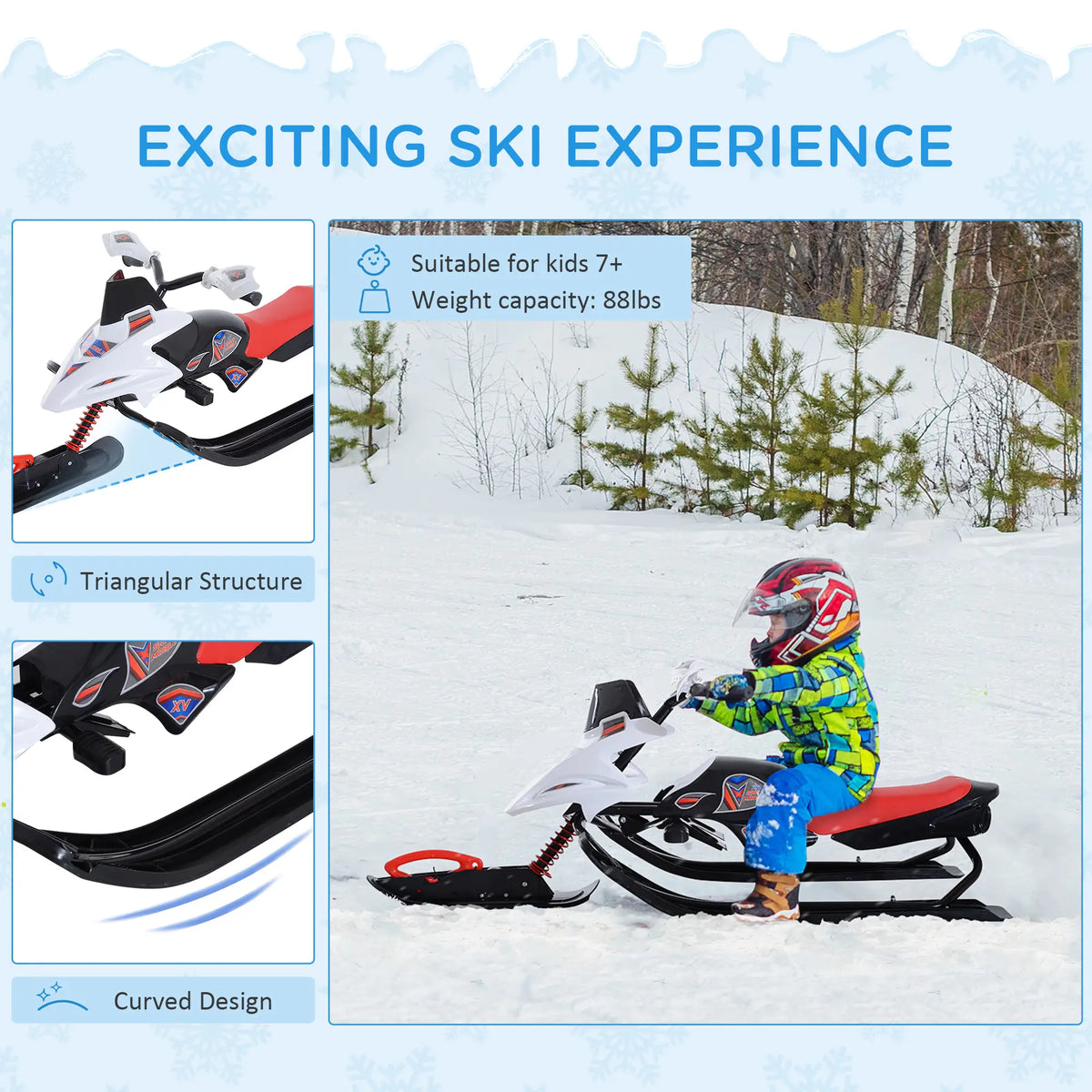 Kids Snow Racer Sled, Padded Rubber Seat, Wind Shield Handle, Anti-Slip Pedal Snow Scooters at Gallery Canada