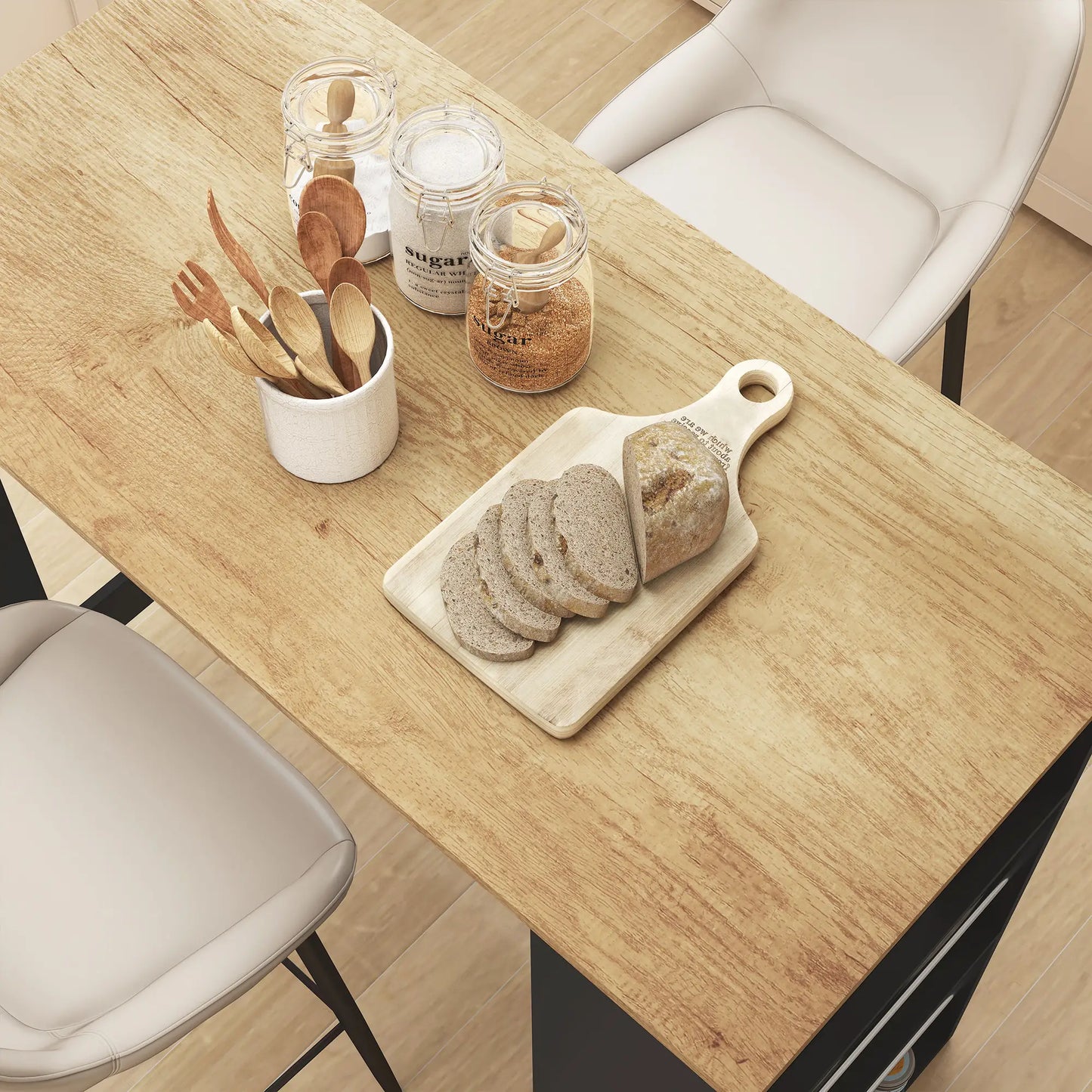 Modern Bar Table, Counter Height With 3 Storage Shelves, Walnut Bar Tables at Gallery Canada