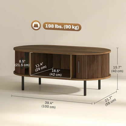 Coffee Table with Sliding Tambour Doors and Storage Center Table with Metal Legs, 39", Brown Coffee Tables at Gallery Canada