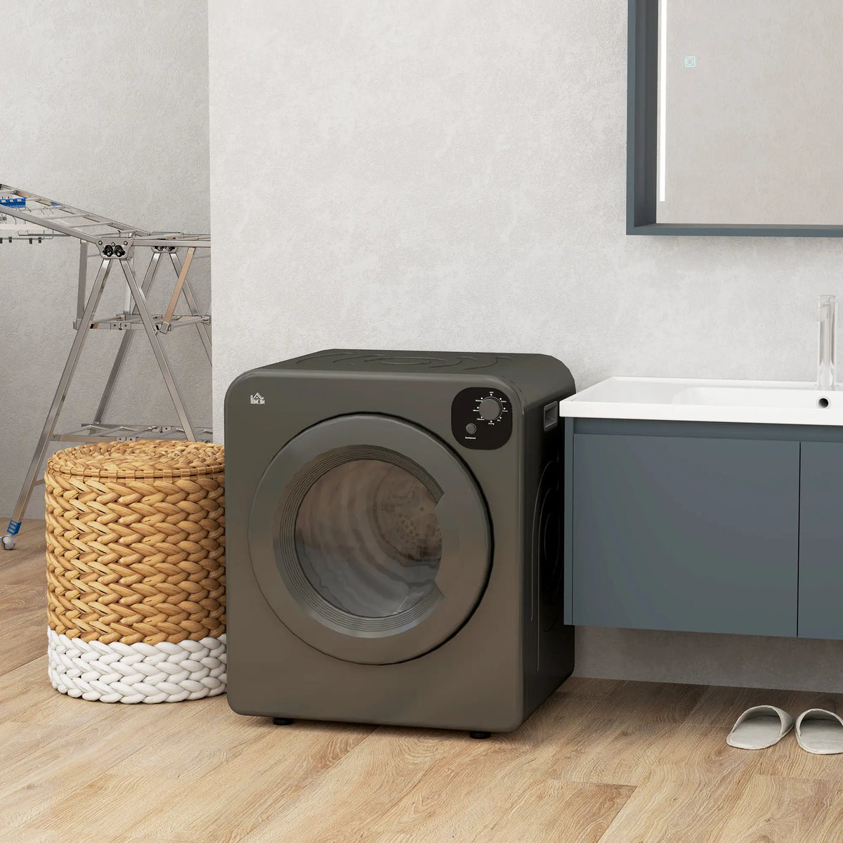 Compact Laundry Dryer, 1300W, 3.22 Cu. Ft., 7 Drying Modes, Grey Dryer Machines at Gallery Canada