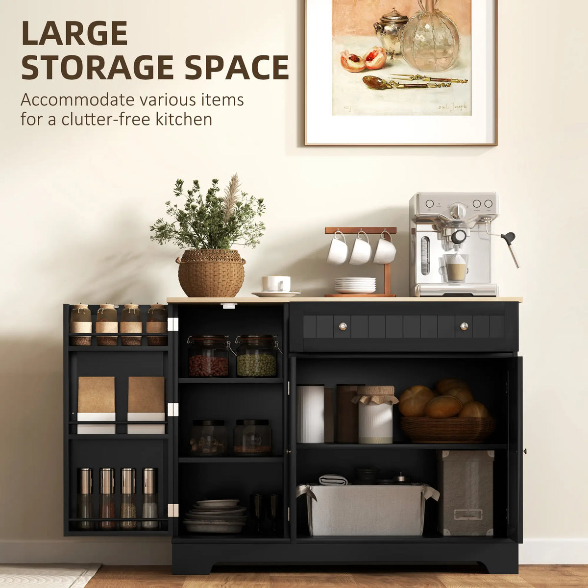Modern Sideboard Cabinet, 41" Kitchen Buffet, 3 Doors, Black Bar Cabinets at Gallery Canada