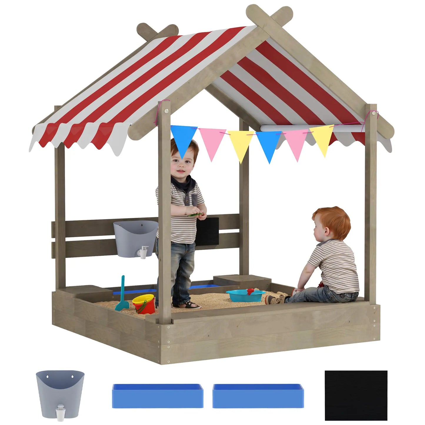 Outdoor Wooden Sandbox With Cover, 3-7 Years Old, Backyard, Grey Sandboxes & Accessories at Gallery Canada