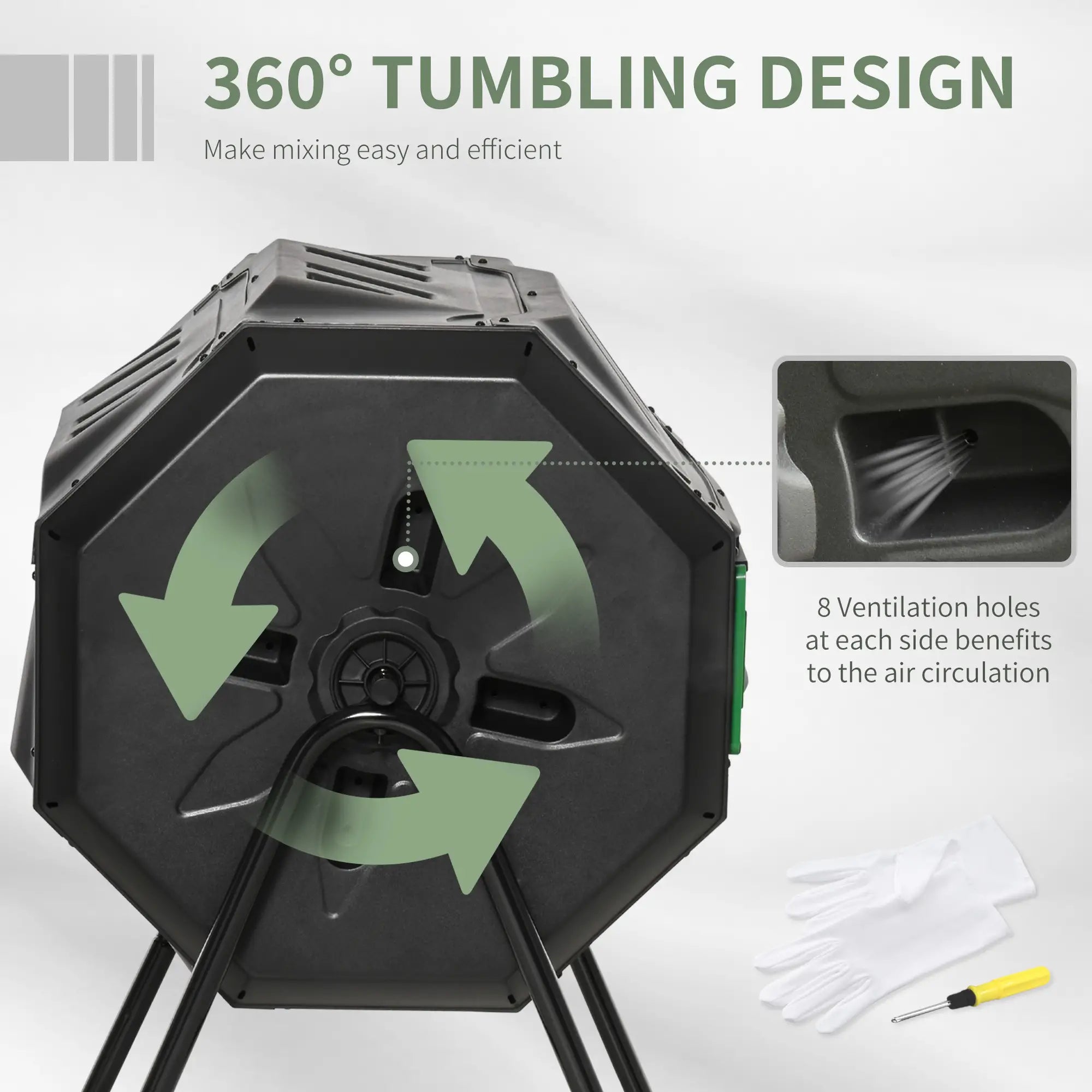 Dual Chamber 360° Rotating Compost Bin, 43 Gallon, Green Outdoor Compost Bin at Gallery Canada